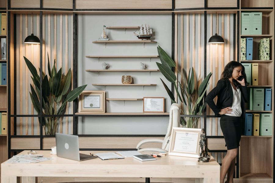 Professional interior designer consulting in modern organized office